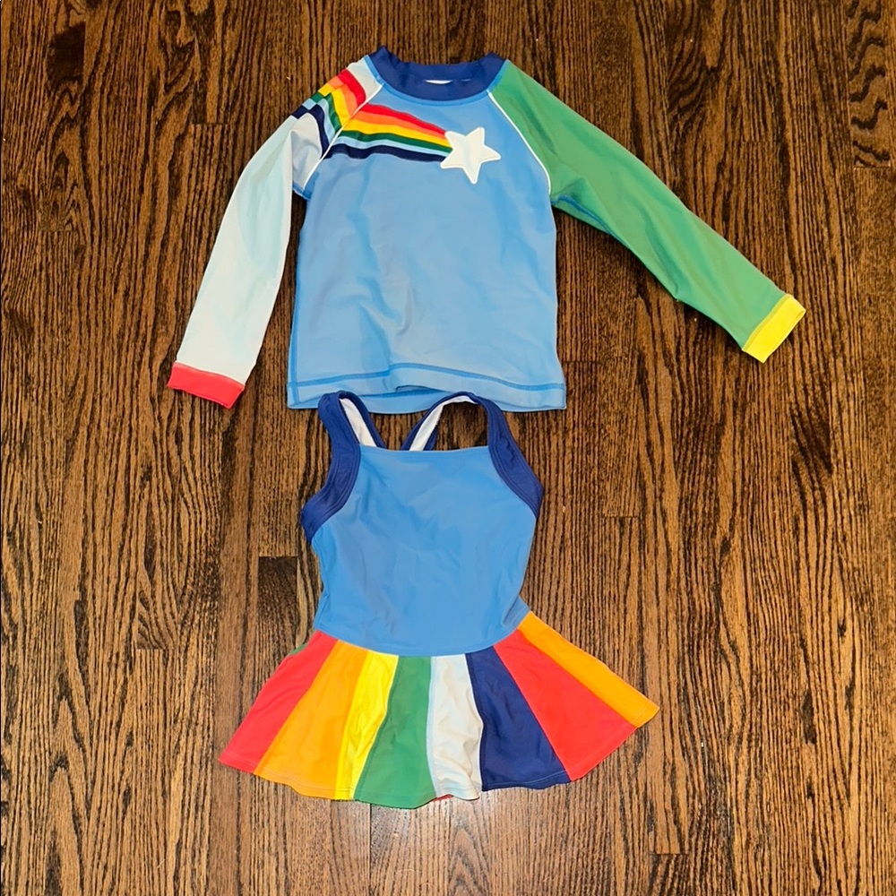 Hanna Andersson size 4 Rainbow Star Kids Swim Set EUC